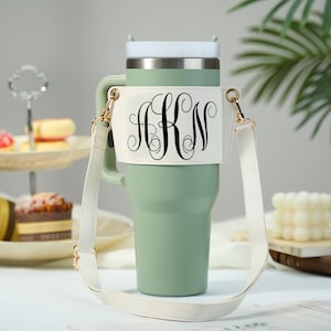 Personalized Monogram Water Bottle Carrier Bag for 40oz Stanley Tumbler with Adjustable Strap Birthday Gift for Her
