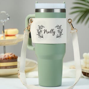Custom Floral Pattern Stanley Water Bottle Carrier Bag with Adjustable Strap for 40oz Stanley Tumbler Gift for Women