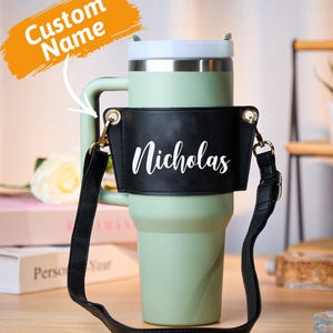 Custom Name 40oz Stanley Tumbler Carrier Bag with Adjustable Strap – Water Bottle Holder Birthday Gift for Women or Men