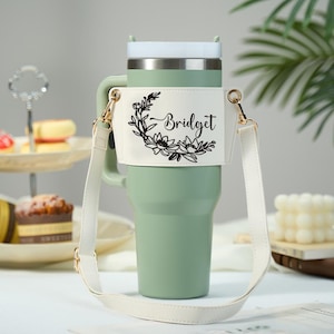 Personalized Floral Pattern Stanley Water Bottle Carrier Bag with Adjustable Strap for 40oz Stanley Tumbler Gift for Her