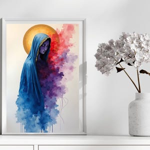 Sacred Heart of Jesus Watercolor Print | Catholic Wall Art & Christian Digital Download | Virgin Mary Abstract Art Print