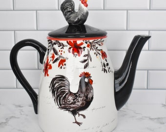 Susan Winget Rooster Coffee Teapot - French Country - Cracker Barrel