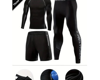 Men's 3-Piece Compression Suit Set: Slim Fit, Breathable, Quick Drying and Sweat Absorbing For Sports & Fitness