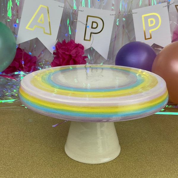 Pastel Rainbow Cake Stand 9 in. Ceramic 1 tier