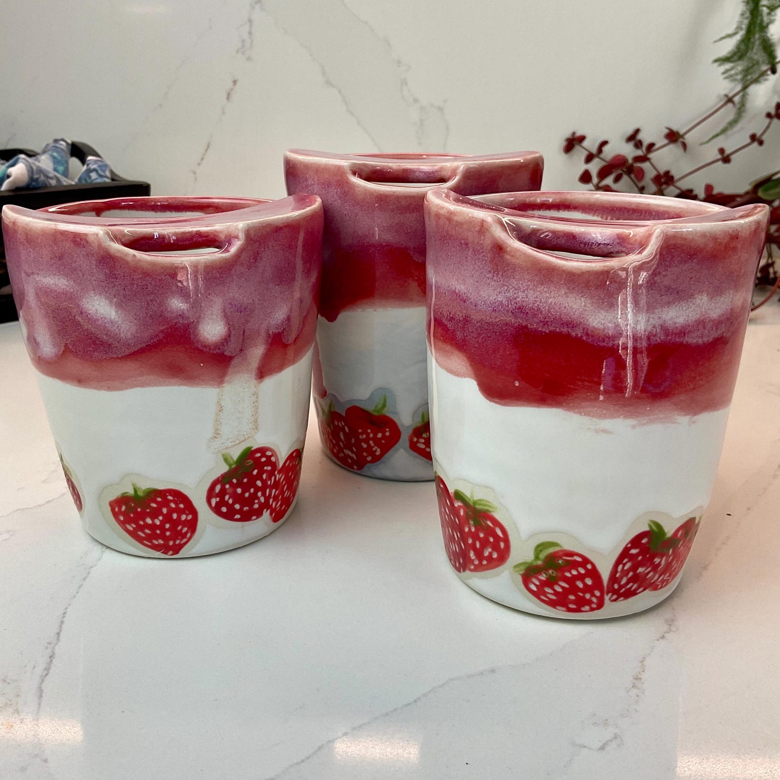 Strawberry Ceramic Mug Tumbler Handmade