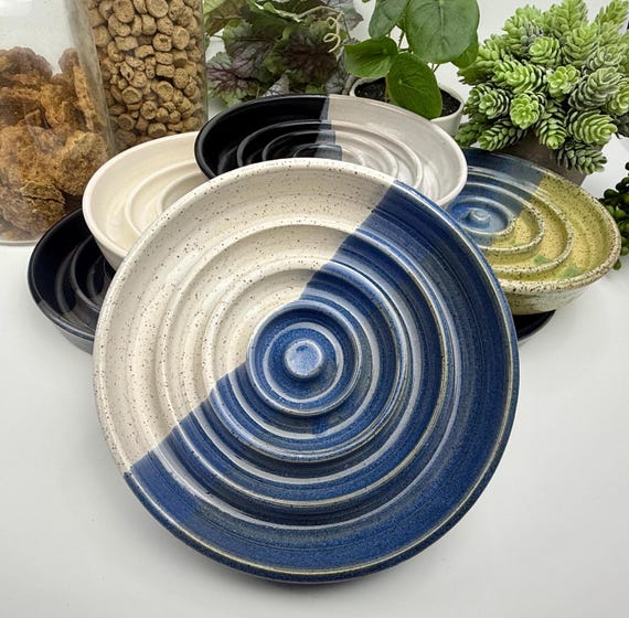 6.5 inch Ceramic Cat Slow Feeder Bowl: Ultra Low Profile, Whisker-Friendly