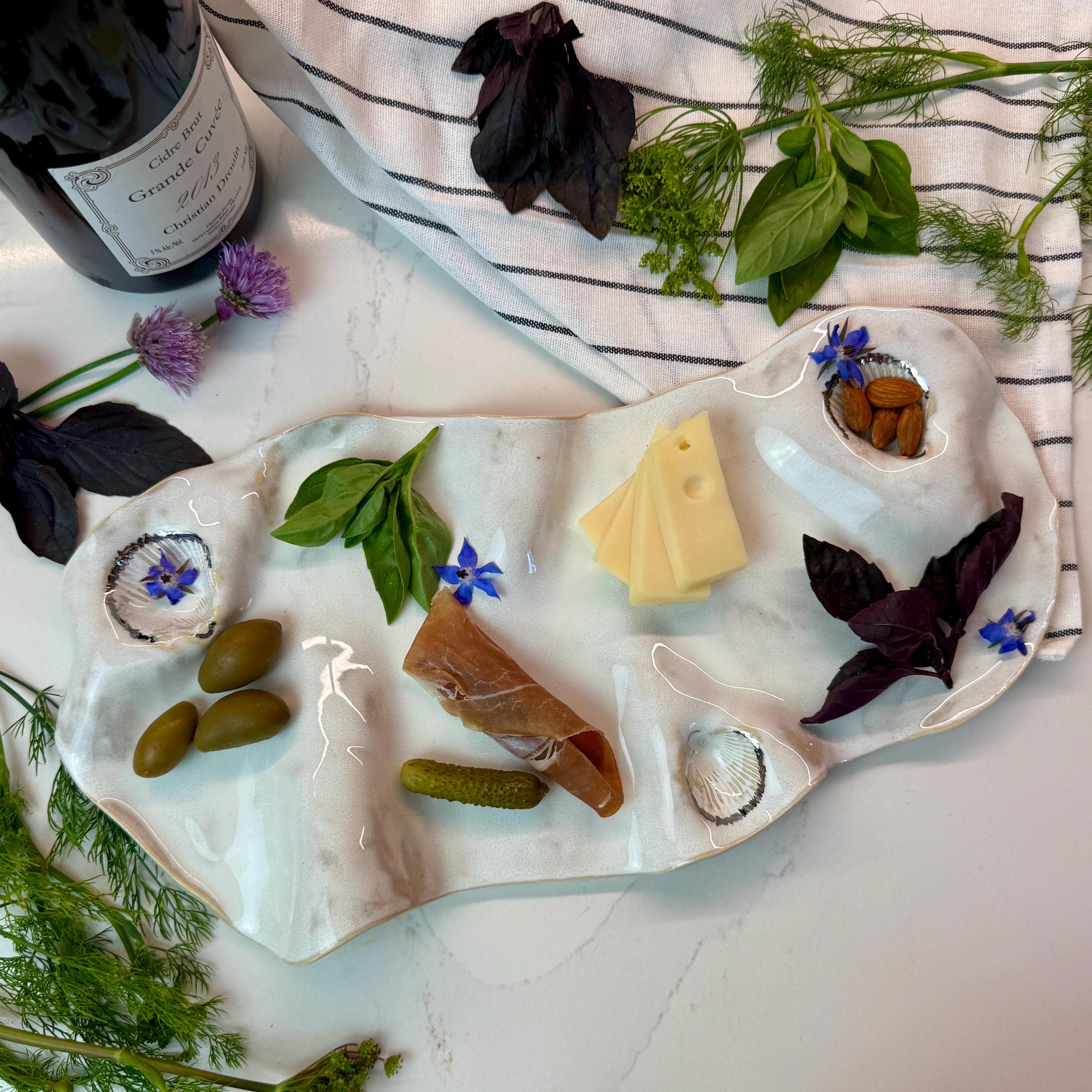 Handmade Charcuterie Cheese Porcelain Plate inspired by the Sea