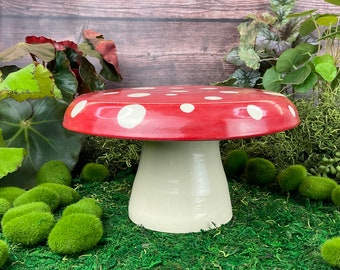 Whimsical Mushroom 9 inch Two Piece Cake Stand Table Decoration Cottagecore