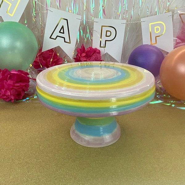 Pastel Rainbow Two Part Cake Stand 9 in. Ceramic 1 tier