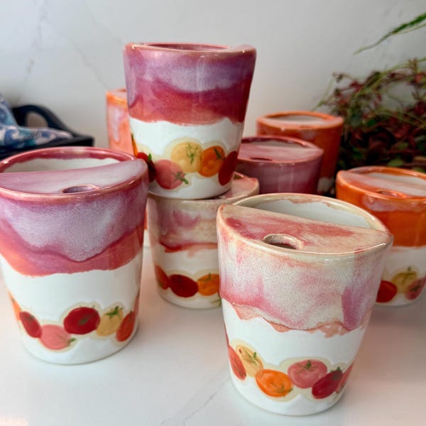 Tomato Ceramic Mug Tumbler Handmade 16, 14, 12, 10, & 8oz