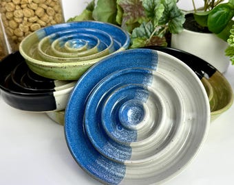 5.5 inch Ceramic Cat Slow Feeder Bowl: Ultra Low Profile, Whisker Fatigue Relief