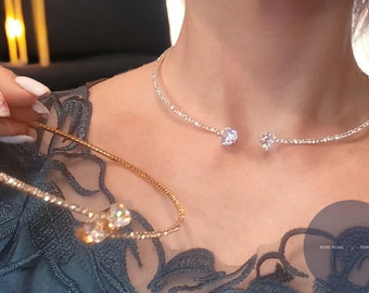 Collier ras du cou avec strass coeur scintillant - Bijoux de collier élégants pour femmes, accessoires de couples de mode