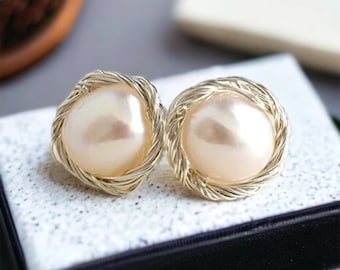 Pearl Stud Earrings~Genuine Freshwater Pearl~Gift For Her~Minimalist ~Bridal Earrings~Wedding Jewelry~Bridesmaid Gift~Sterling Silver