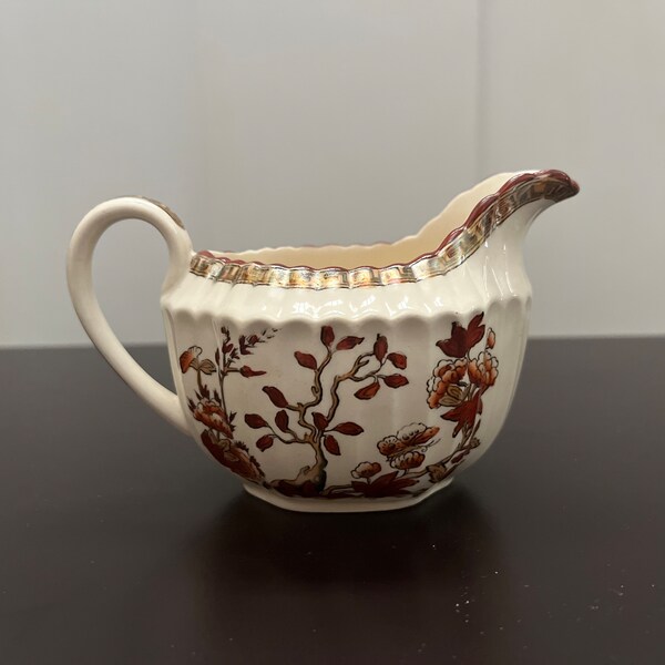 Copeland Spode India Tree Vintage Creamer, England, Red Rust Scalloped Edge Cream Pitcher, Vintage Tableware 1950s, Red Trim Decor, Creamer