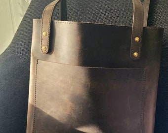 Handmade Gift - Genuine Leather Tote Bag -  Custom Gift for Her