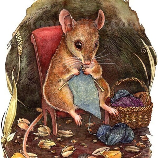 Knitting Mouse Signed Print