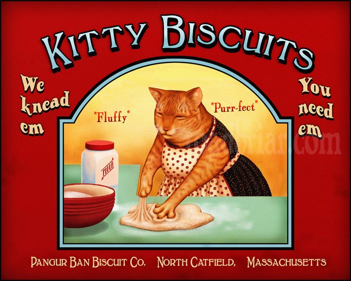 Orange Cat Kitty Biscuits Vintage Style Label Signed Print Etsy