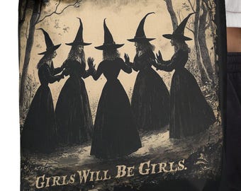 Vintage Witch Tote Bag: Girls Will Be Girls Feminist Design