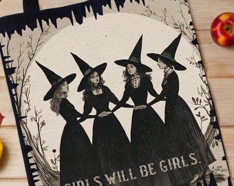 Witchy Feminist Tote Girls Will Be Girls Vintage Bag