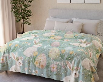 Manta de Pascua personalizada: manta Minky con diseño de conejito