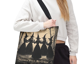 Vintage Witch Tote Bag: Girls Will Be Girls Feminist Design