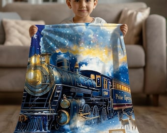 Personalized Christmas Train Blanket, Custom Name Kids Xmas Gift, Vintage Holiday Throw, Grandson Granddaughter First Christmas