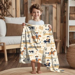 Cobertor de Cowboy Personalizado para Meninos | Cobertor de Pelúcia Macio Western | Presente Aconchegante para Crianças, Irmãos, Gêmeos | Decoração Única de Quarto de Cowboy