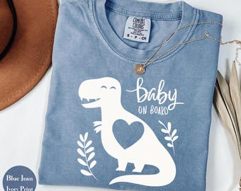 Personalisiertes Pregosaurus Comfort Farben Mutterschafts-Shirt: Lustige Dinosaurier-Schwangerschaftsankündigung