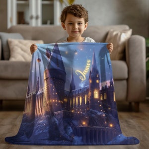 Personalized Wizarding Castle Blanket | Ultra-Soft Plush Throw | Custom Name Cozy Gift | Magical, Thick & Fluffy Blanket for Fantasy Fans