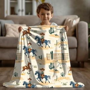 Cobertor de Cowboy Macio para Meninos | Cobertor Aconchegante com Tema de Oeste com Cavalos, Cactos e Design de Rancho Leve Respirável para Todas as Estações Presente para Crianças