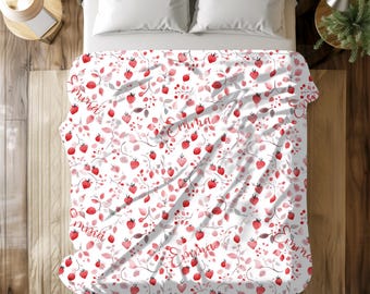 Watercolor Strawberry Minky Blanket: Personalized Fruit Throw