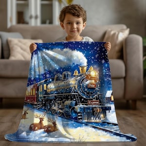 Personalized Polar Express Blanket with Name | Christmas Train Blanket for Kids | Holiday Movie Night Throw | Custom Xmas Gift for Family