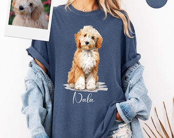 Custom Dog Portrait Shirt, Personalized Pet Photo Tee, Comfort Colors Dog Lover Gift