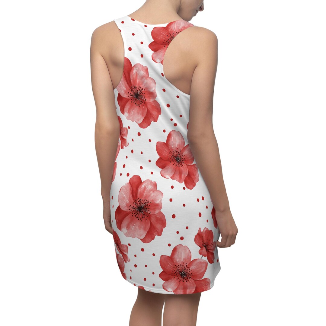 Polyester Sundress Floral Racerback Sundress: Red Watercolor Print, Lightweight Polyester ...