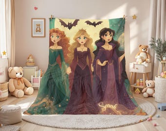 Personalized Witch Sisters Blanket | Spooky Halloween Minky Throw