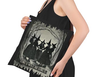 Witchy Girls Tote Bag: Feminist Halloween Witchcore Style