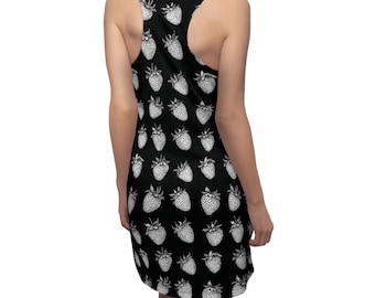 Strawberry Print Racerback Dress: Black & White Cottagecore Outfit