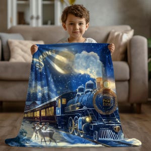 Personalized Polar Express Blanket | Custom Name Plush Throw | Soft Fluffy Winter Wonderland Gift  Magical Christmas Decor for Kids & Adults