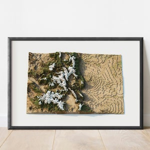 Carte en relief artistique du Colorado Voxel | Cartographie d'art de carte topographique | Impression de pixels Voxel style inspiré de Minecraft