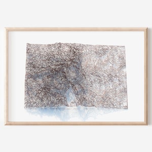 コロラド銅線レリーフマップ | 様式化された地図アート地図作成 | ワイヤーアートにインスパイアされたプリント装飾壁アート