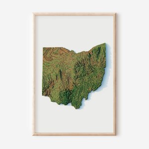 Ohio Voxel Art Topografie Reliefkaart | Gestileerde kaart kunst cartografie | Minecraft geïnspireerde stijl Voxel Pixel Print