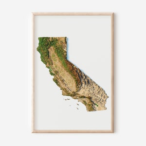 カリフォルニアの様式化されたボクセルアートのレリーフマップ | マップアート地図作成 | Minecraft 風のボクセルピクセルプリント