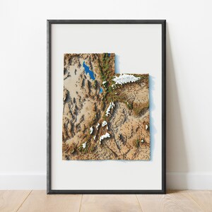 ユタ州ボクセルアート地形図 | 様式化された地図アート地図作成 | Minecraft 風のボクセルピクセルプリント