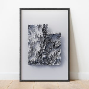 ユタ州のミニマリスト地形図 | 様式化されたアート地図作成 | 標高地形図 | 3D シャトル レーダー地形図ミッションの視覚化