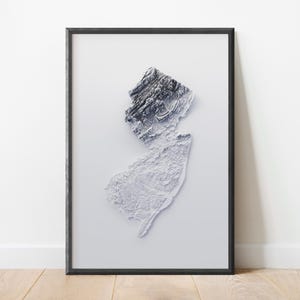 New Jersey Minimalist Topography Relief Map | Wall Art Stylized Cartography | Elevation Terrain Relief | Topographic Map Art Print