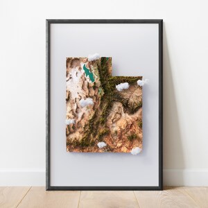 Carte du relief de l'Utah | Cartographie d'art stylisée | Relief du terrain en altitude | Visualisation de la mission topographique 3D du radar de la navette