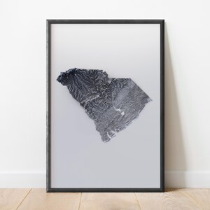 Carte en relief minimaliste de la Caroline du Sud | Cartographie stylisée | Relief du terrain en altitude | Carte topographique Impression artistique