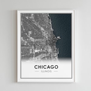 Affiche imprimée carte de Chicago | Cartographie de l'oeuvre d'art de carte de l'Illinois | Impression d'art mural 3D Street Building Road Map