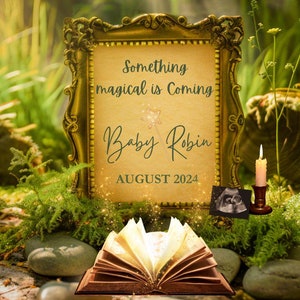 Magische Schwangerschaftsankündigung, Babyankündigung unter dem Thema Natur, Digitale Vorlage auf Canva, bearbeitbare Babyenthüllung, neues Baby Instagram Post