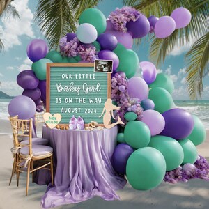 Tropischer Strand Schwangerschaftsankündigung, Ballonankündigung für die Schwangerschaft, Baby Scan, Großeltern Geschenk, Canva Vorlage, digitaler Download